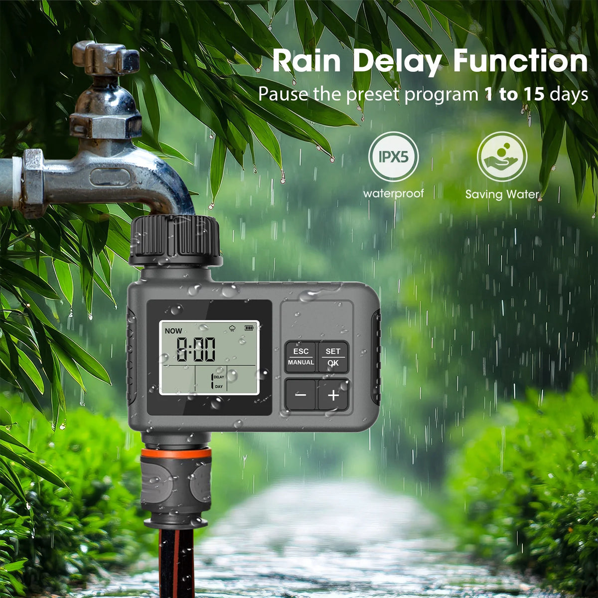 Insoma temporizador automático de água, sistema inteligente de irrigação, temporizador de aspersão, equipamento programador de jardim, display lcd ipx7